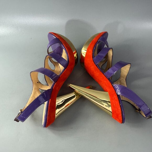 Francesca Mambrini Purple Patent Leather Strappy Platform Heels - Picture 8 of 14